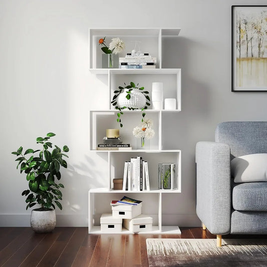 5-Tier Geometric Bookcase S Shaped